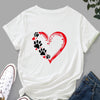 Dog Paw and Red Heart Print T-Shirt, Short Sleeve Crew Neck Casual Top For Spring & Summer, Women's Clothing