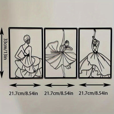 Modern Minimalist Metal Art Wall Decor: Abstract Line Drawing Female Dancers - Elegant and Chic Art Piece for Any Room