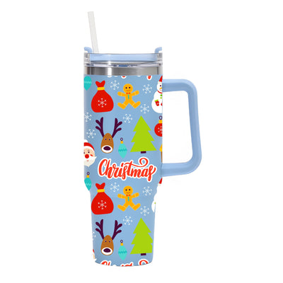 40oz Christmas Tumbler: Insulated Stainless Steel Water Bottle with Lid - Perfect Summer Drinkware for Car, Home, Office and Travel - Portable Cup with Handle - Ideal Birthday and Christmas Gifts