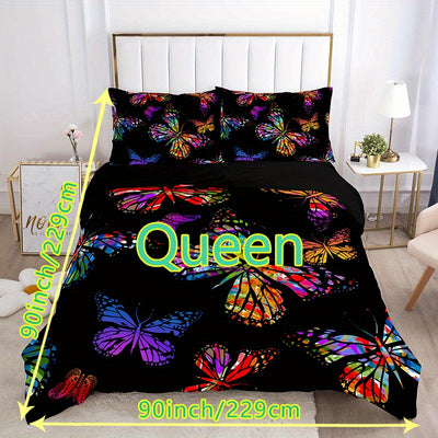 Colorful Butterfly Delight: 3-Piece Comfortable Duvet Cover Set for Vibrant Bedrooms and Guest Rooms