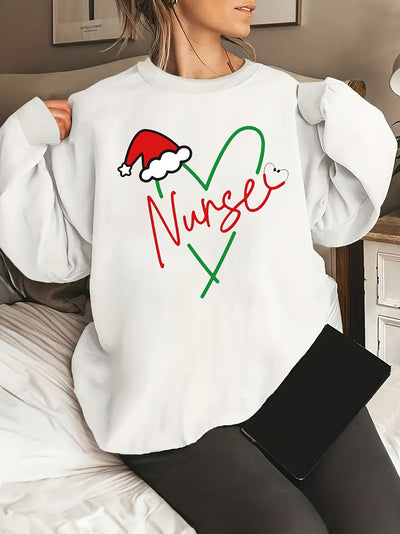 Cozy Plus Size Christmas Sweater: Festive Hat, Heart Art, and Letter Print - Perfect for Fall and Winter