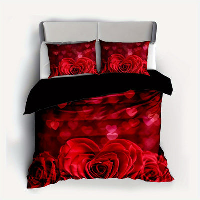 Love Rose Print Duvet Cover Set: Soft and Comfortable Bedding for Bedroom and Guest Room(1*Duvet Cover + 2*Pillowcases, Without Core)