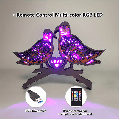 Enchanting Turtledove 3D Wooden Carving: A Delightful Home Decoration and Artistic Night Light