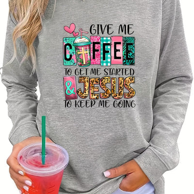 Coffee Letter: Women's Casual Long Sleeve Crew Neck Sweatshirt