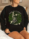 Stylish and Spooky: Women's Plus Size Halloween Casual Sweatshirt with Skull Plants Slogan Print