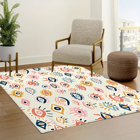 This colorful eyes area rug is designed with an anti-slip memory foam base to provide style and comfort in your home. The soft fabric details provide a luxurious feel and the anti-slip memory foam base ensures durability and comfort. It's perfect for any room.