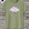 Heart Showers: Men's Colorful Cloud Print Tee for a Fun and Casual Summer Look