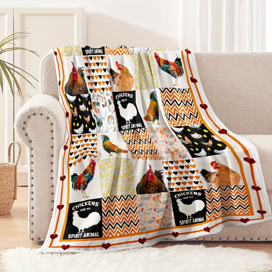 Cozy Soft Heart & Rooster Pattern Blanket - Perfect Gift for Bed, Couch, Sofa, Travel, Camping!