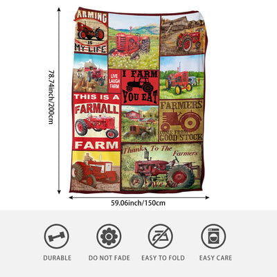 Farm & American Agricultural Car Pattern Flannel Blanket - Soft and Warm for Sofa, Office, Bed, and Travel!