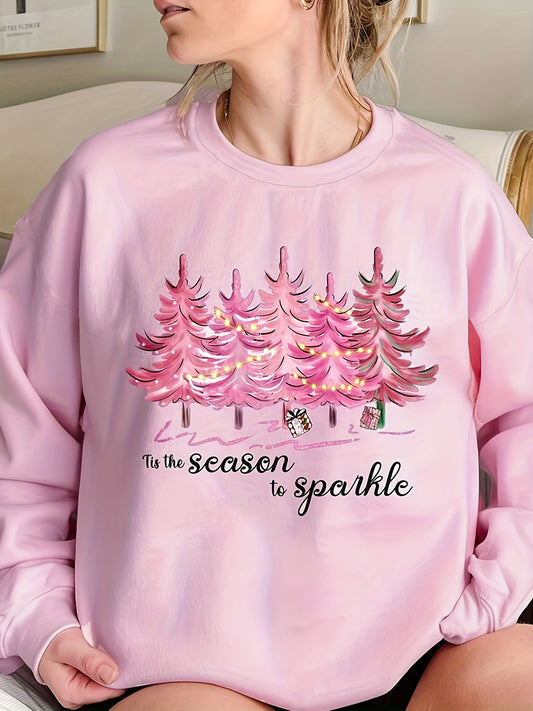 This plus size Christmas casual sweatshirt is designed for comfort and style. Crafted from premium quality fabric, it features a festive letter and tree print for a chic and comfy look. Enjoy the holidays and look good doing it!