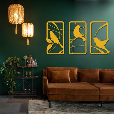 Nature's Song: Gold Metal Wall Art featuring Birds on Branches - A Stunning and Thoughtful Housewarming Gift and Wall Decoration