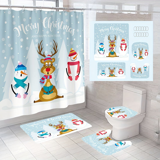 Add a touch of holiday cheer to your bathroom with Snowmen Delight. This 4-piece Christmas shower curtain set features festive snowmen and colorful snowflakes, creating an enchanting winter wonderland. A perfect way to add a little joy to your morning routine.