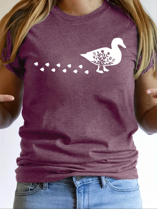 Experience the comfort and style of this duck print crew neck t-shirt. Made from a breathable blend of cotton and polyester, this versatile top is perfect for everyday wear in warm weather. It's lightweight design ensures effortless layering and comes in classic colors to accommodate any wardrobe!