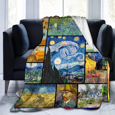 Van Gogh Inspired Luxury Flannel Fleece Blanket: Soft and Warm Throw Blanket for Sofa Bed, Perfect Gift for Art Lovers