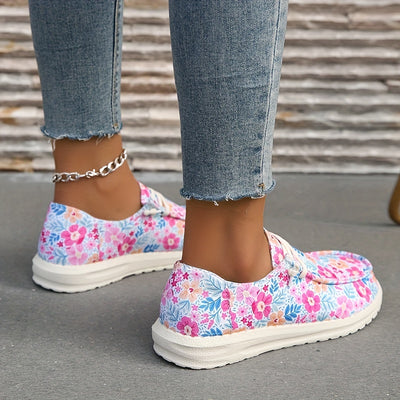 Women's Beauty Floral Pattern Canvas Sneakers, Lace Up Slip On Low-top Light Shoes, Casual & Comfortable Women's Shoes