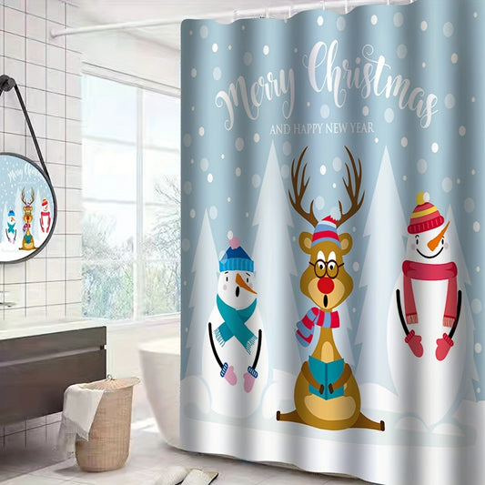 Snowmen Delight: Festive 4-Piece Christmas Shower Curtain Set for a Merry Bathroom Wonderland