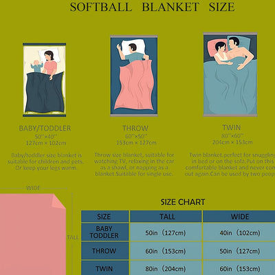 Softball Blanket, Softball Lover Fleece Cotton Throw Blanket Gift