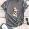 Stylish and Casual: Women's Cat Print Crew Neck T-Shirt - A Must-Have for Spring/Summer Fashion!