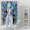 Whimsical Holiday Delight: Red Santa Claus Gnome Snowflake Snowman Shower Curtain for Festive Bathroom Decor