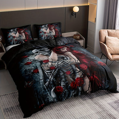 Skull Beauty Print Gothic Duvet Cover Set: Soft and Comfortable Bedding Set for a Unique Bedroom Décor