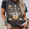 Vintage 'Country Music' Letter Print T-Shirt, Retro Style Short Sleeve Crew Neck Casual Top For All Season, Women's Clothing