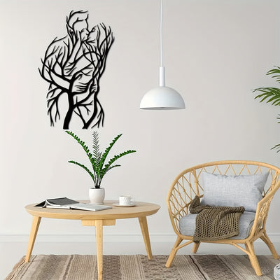 Add a touch of modernity and romance to your home decor with this Abstract Metal Tree Art. Featuring a unique design of a man and woman embracing under a tree, this wall sculpture adds an artistic touch to any wall. Perfect as a wedding gift or for adding a stylish element to your living space.