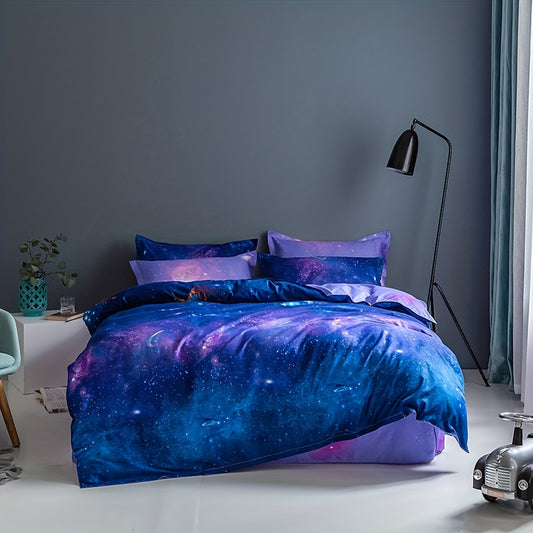 Add a touch of mystery and wonder to your bedroom with our Mystery Galaxy Print Duvet Cover Set. Featuring an enchanting galactic print, this set will bring celestial vibes to your space. Made with high-quality materials, you can sleep comfortably while exploring the wonders of the universe.