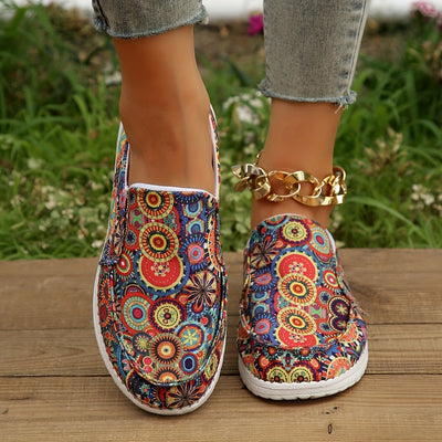 Floral Colors Print Canvas Shoes for Women - Comfortable Low Top Walking Shoes