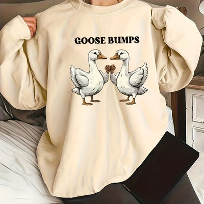 Goose Letter Print: Women's Plus Size Casual Sweatshirt with Long Sleeve Round Neck Design