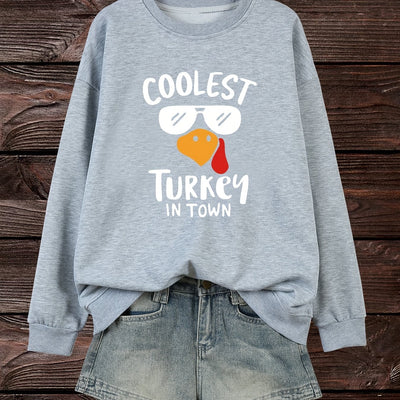 Funny Turkey Slogan Print Plus Size Casual Sweatshirt: Comfort and Style for Fall/Winter