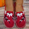 Leaf Embroidered Slip-On Espadrilles: Lightweight, Comfy Canvas Shoes for Women