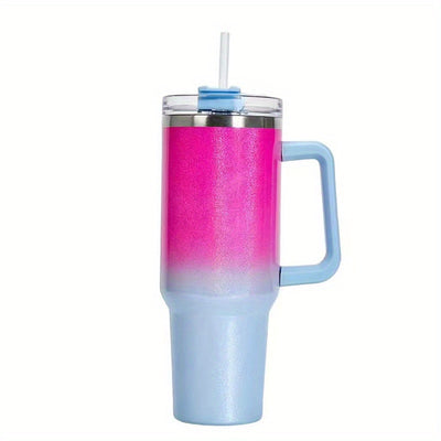 40oz Colors Mixed Stainless Steel Tumbler with Handle, Lid & Straw - Perfect for Car, Home, Office & Travel - Great Birthday Gift!