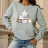 Feline Finesse: Cute Cat Print Sweatshirt - Trendy Long Sleeve Crew Neck for Women