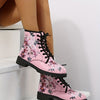 Stylish Women's Floral Lace-Up Ankle Boots: Fashionable and Comfortable Chunky Combat Boots with Non-Slip Soles