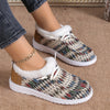 Stylish Women's Geometric Pattern Flat Shoes: Lace-up, Plush-lined, Lightweight Outdoor Shoes