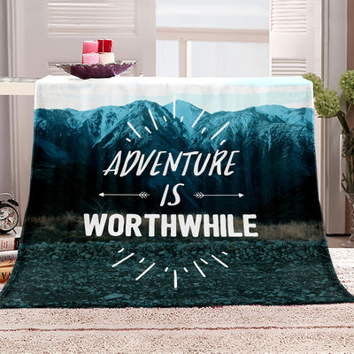 Cozy Mountain Slogan Print Flannel Blanket - Ideal for Travel, Sofa, Bed, Office & Home Decor - Perfect Birthday & Holiday Gift for Boys, Girls, and Adults - All-Season Comfort