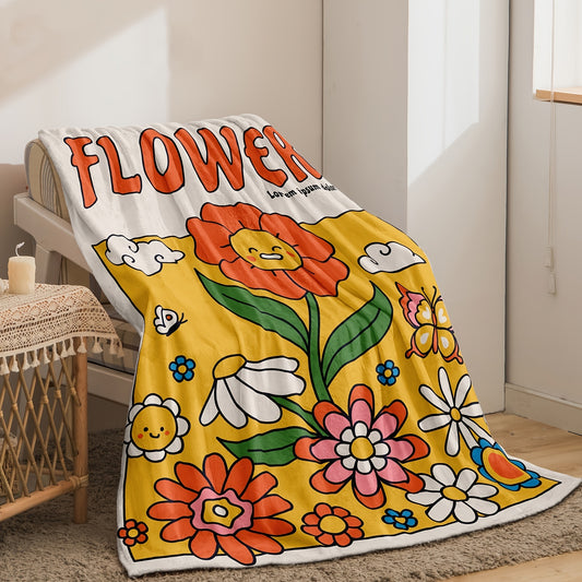 Warm and Cozy Flower Pattern Flannel Blanket -Soft and Cozy for Sofa, Office, Bed, and Travel