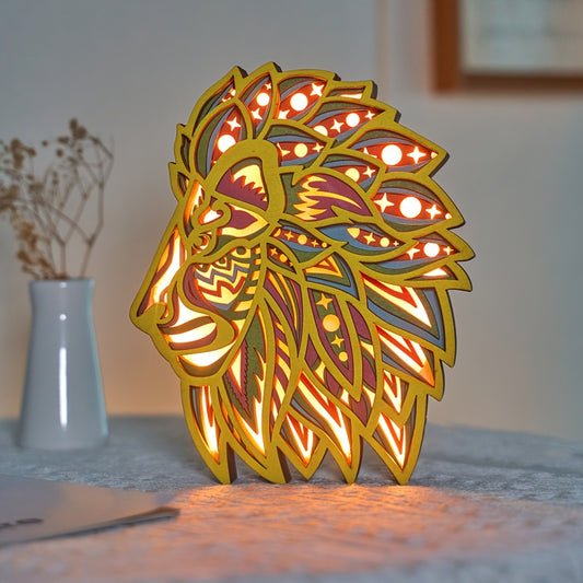 3D Lion Head Wooden Carving LED Night Light: A Majestic Addition to Your Home Decor and Perfect Gift for Christmas