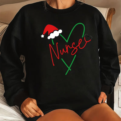 Cozy Plus Size Christmas Sweater: Festive Hat, Heart Art, and Letter Print - Perfect for Fall and Winter