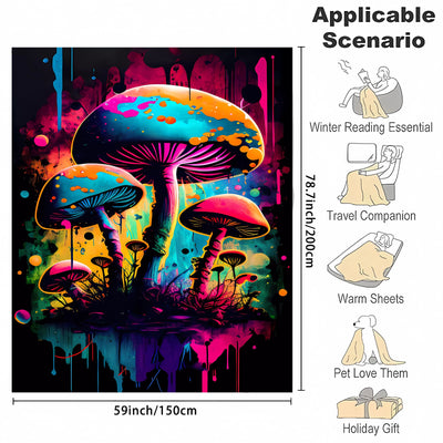 Colorful Mushroom Pattern Flannel Blanket: A Soft and Warm Nap Blanket for Couch, Office, Bed, Camping, and Travel
