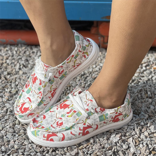 Festive Footwear: Women's Santa Claus Print Shoes - Casual, Comfortable, and Chic Christmas Fashion