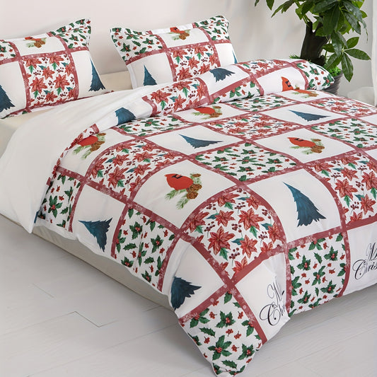 This Floral Tree, Red Bird Print Duvet Cover Set is perfect for kids bedrooms and guest rooms. It comes with one duvet cover and two pillowcases, without an included core. The set features a unique floral tree and red bird print for a touch of vibrancy and fun. Perfect gift for the family and kids.