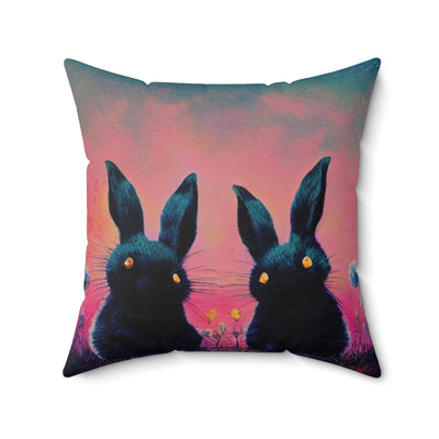 Phuzzy Bunny Under Sunrise, Cute Bunnies Couple, Bunny Lover Pillow Covers, Spun Polyester Square Pillow