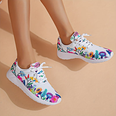Floral Marvel: Women's Flower Print Mesh Sneakers for Breathable Comfort and Durability