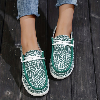 Poker Chic: Women's Fashion Lace-Up Boat Shoes with Card Pattern