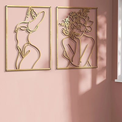 Infuse artistry into any space with this unique metal sign decor. Featuring a detailed silhouette of a female body with abstract line art, this metal sign is an elegant way to enhance any wall. Its high-quality craftsmanship provides an exquisite visual experience.