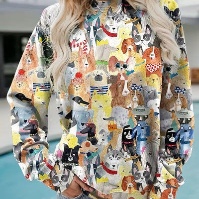 Cute and Cozy: Women's Plus Size Cartoon Puppy Print Sweatshirt - Perfect for Lounging in Style!