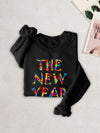 The New Year Print Long Sleeve Sweatshirt, Crew Neck Pullover Tops For Winter, Women's Clothing