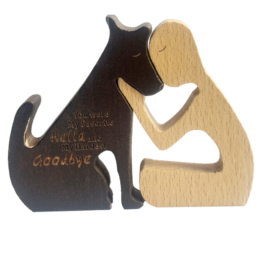 Forever Remembered: Wooden Dog Cat Family Statue - Thoughtful Memorial Gifts for Loss of Dog or Puppy