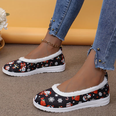 Festive and Cozy: Women's Cartoon Santa Claus Slip-On Shoes for a Comfy Christmas